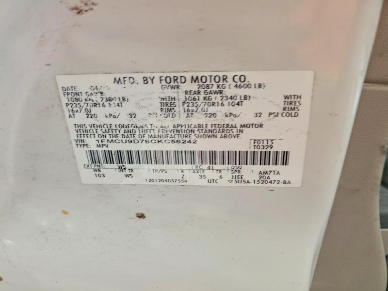 Photo 14 from auction – 2012 FORD ESCAPE XLT with VIN 1FMCU9D76CKC56242