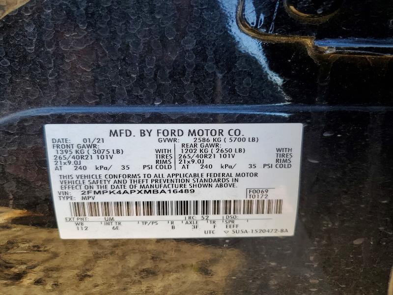Photo 14 from auction – 2021 FORD EDGE with VIN 2FMPK4APXMBA16489