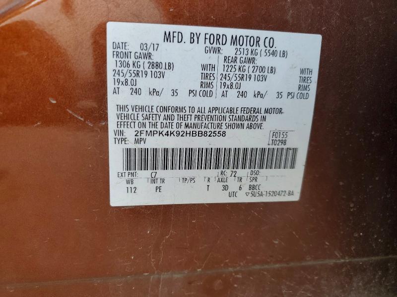 Photo 14 from auction – 2017 FORD EDGE TITAN with VIN 2FMPK4K92HBB82558