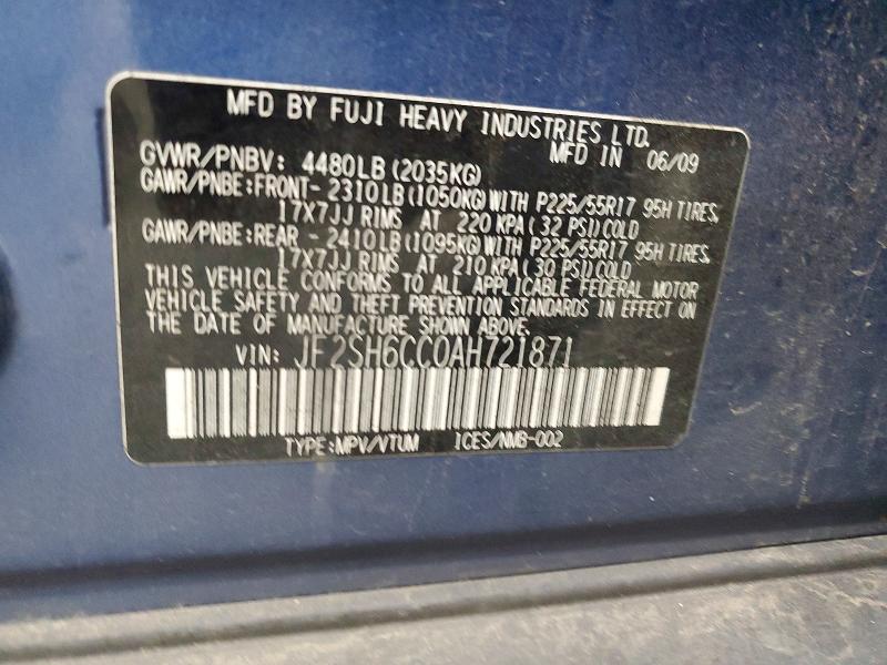 Photo 14 from auction – 2010 SUBARU FORESTER 2 with VIN JF2SH6CC0AH721871