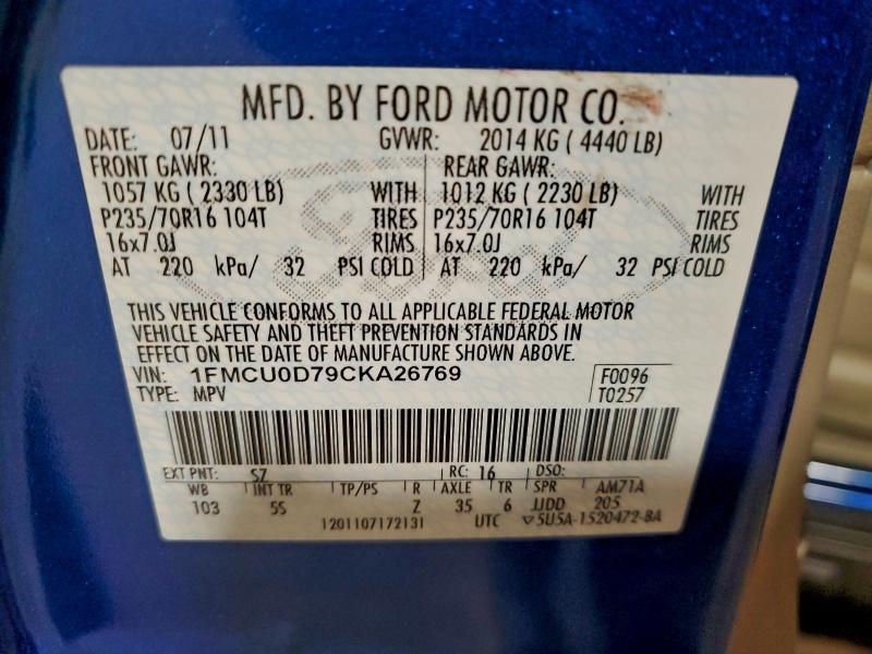 Photo 14 from auction – 2012 FORD ESCAPE XLT with VIN 1FMCU0D79CKA26769