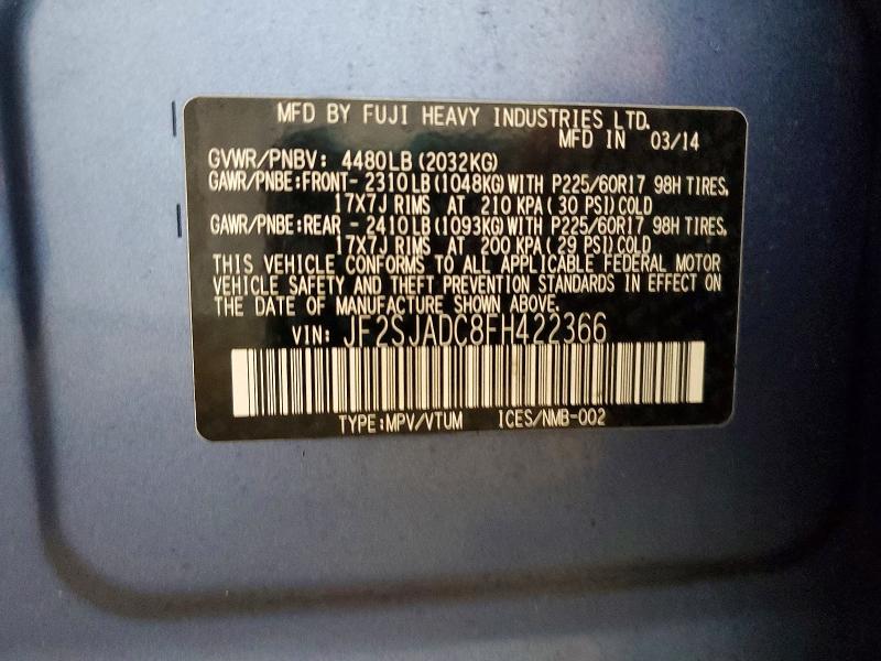 Photo 14 from auction – 2015 SUBARU FORESTER with VIN JF2SJADC8FH422366