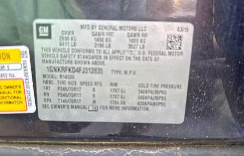 Photo 10 from auction – 2015 CHEVROLET TRAVERSE with VIN 1GNKRFKD4FJ312835