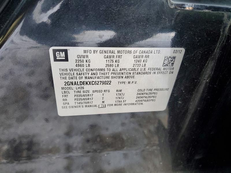 Photo 14 from auction – 2012 CHEVROLET EQUINOX LT with VIN 2GNALDEKXC6279022