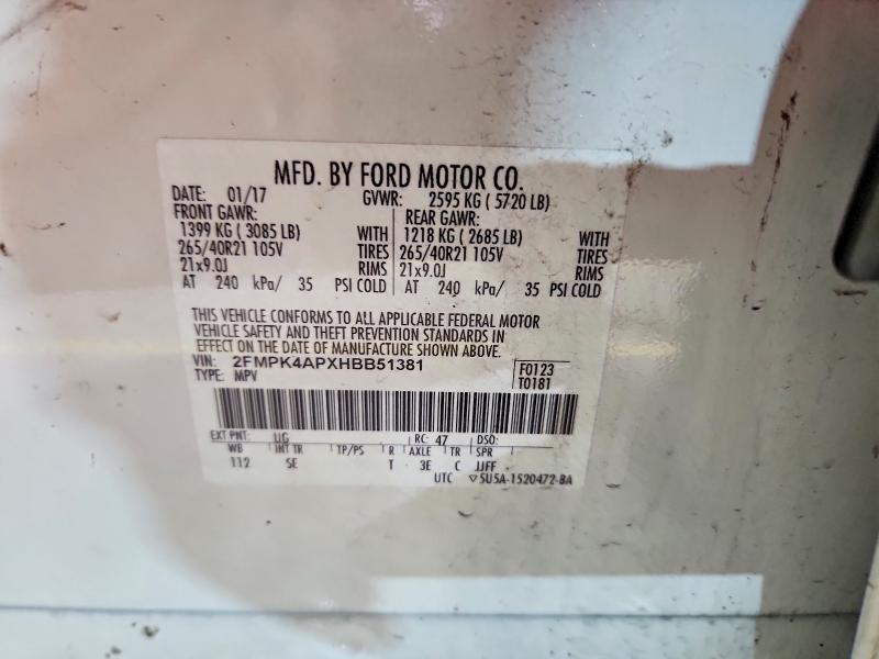 Photo 14 from auction – 2017 FORD EDGE with VIN 2FMPK4APXHBB51381