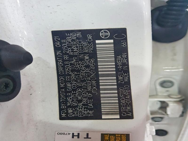 Photo 14 from auction – 2021 TOYOTA PRIUS with VIN JTDKAMFU7M3149596