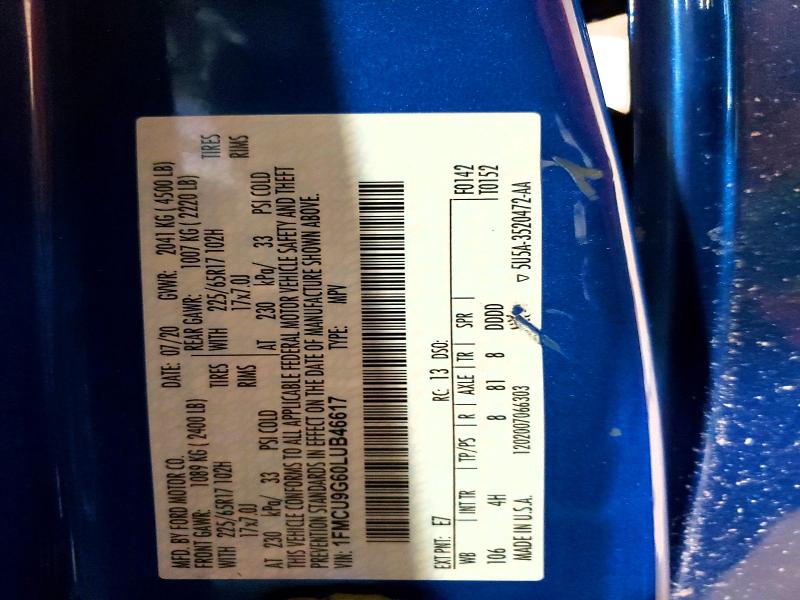 Photo 14 from auction – 2020 FORD ESCAPE with VIN 1FMCU9G60LUB46617