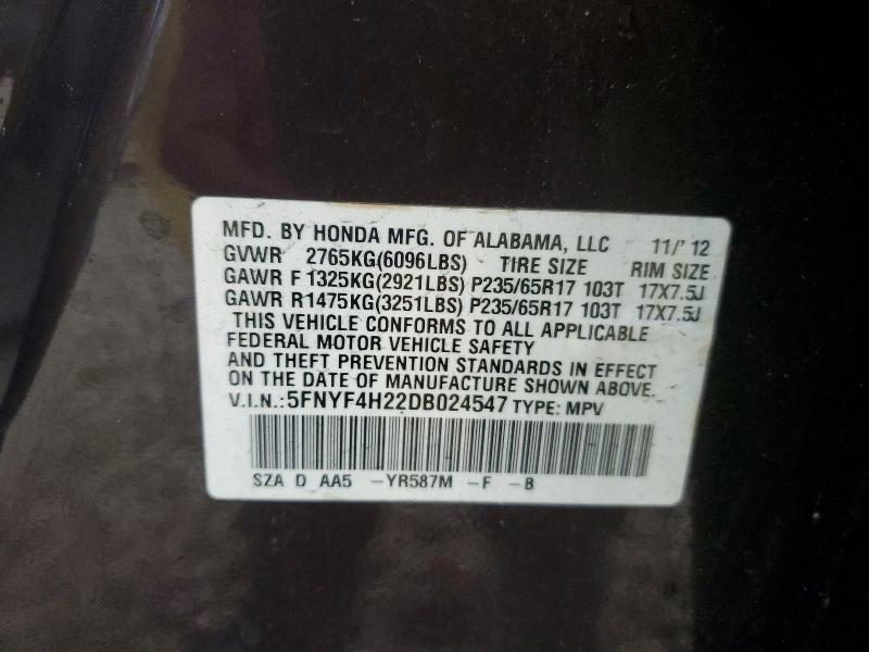 Photo 14 from auction – 2013 HONDA PILOT LX with VIN 5FNYF4H22DB024547