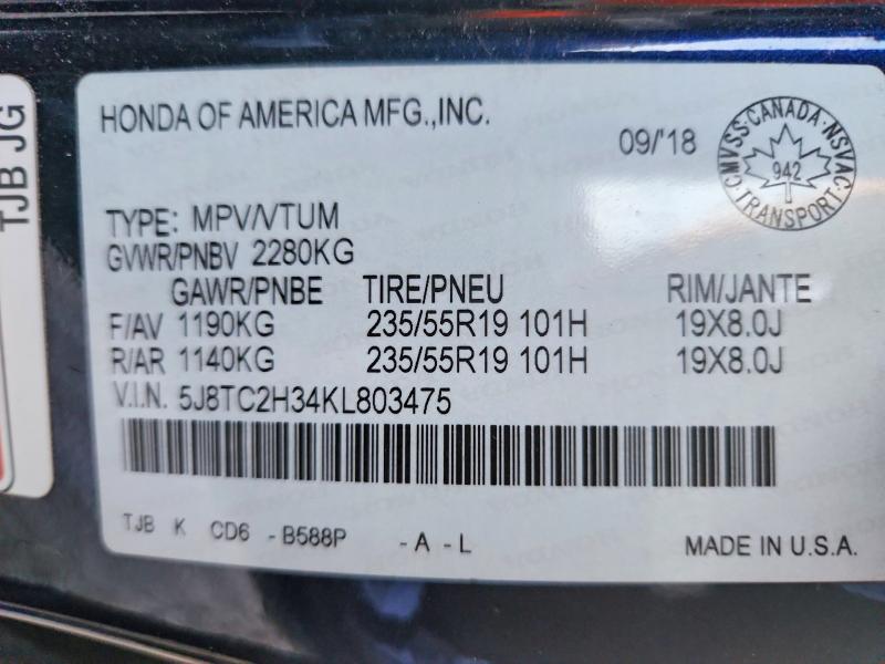 Photo 14 from auction – 2019 ACURA RDX with VIN 5J8TC2H34KL803475