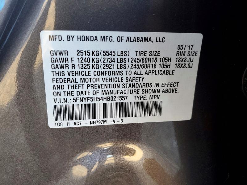Photo 14 from auction – 2017 HONDA PILOT EXL with VIN 5FNYF5H54HB021557