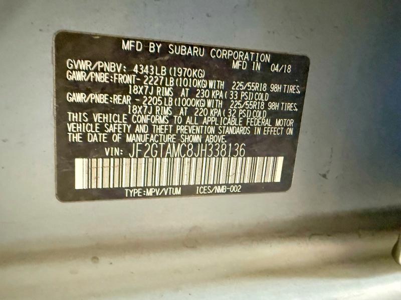 Photo 10 from auction – 2018 SUBARU CROSSTREK with VIN JF2GTAMC8JH338136