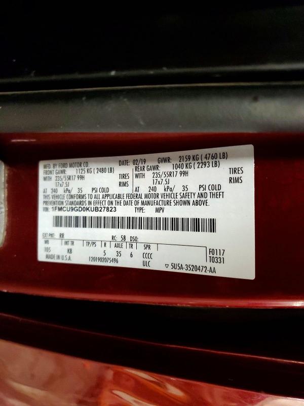 Photo 14 from auction – 2019 FORD ESCAPE SE with VIN 1FMCU9GD0KUB27823