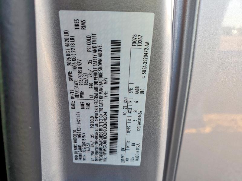 Photo 14 from auction – 2019 FORD ESCAPE SEL with VIN 1FMCU0HD2KUB84504