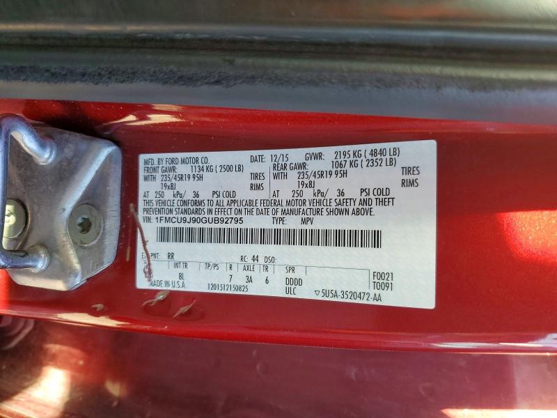 Photo 14 from auction – 2016 FORD ESCAPE TIT with VIN 1FMCU9J90GUB92795