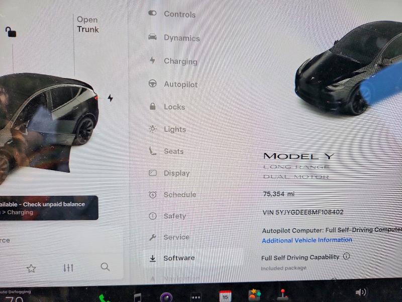Photo 9 from auction – 2021 TESLA MODEL Y with VIN 5YJYGDEE8MF108402