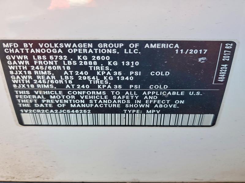 Photo 14 from auction – 2018 VOLKSWAGEN ATLAS with VIN 1V2CR2CA2JC546252