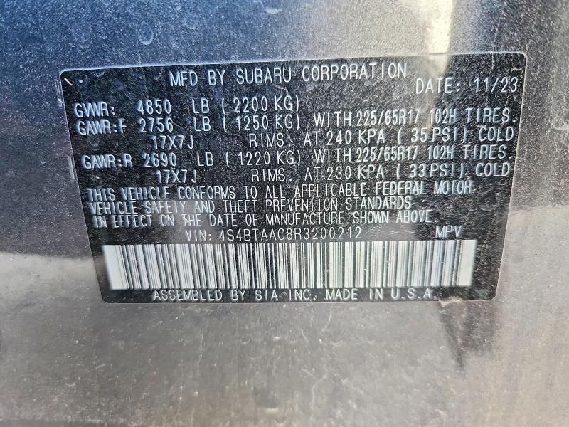 Photo 14 from auction – 2024 SUBARU OUTBACK with VIN 4S4BTAAC8R3200212