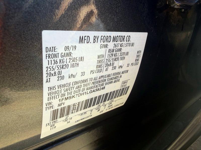 Photo 10 from auction – 2020 FORD EXPLORER X with VIN 1FMSK7DH1LGA58248