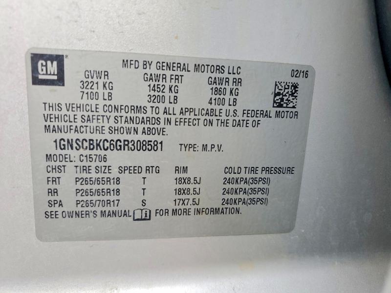 Photo 14 from auction – 2016 CHEVROLET TAHOE C150 with VIN 1GNSCBKC6GR308581