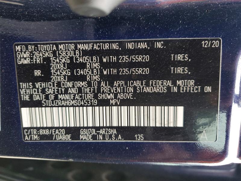 Photo 14 from auction – 2021 TOYOTA HIGHLANDER with VIN 5TDJZRAH6MS045319