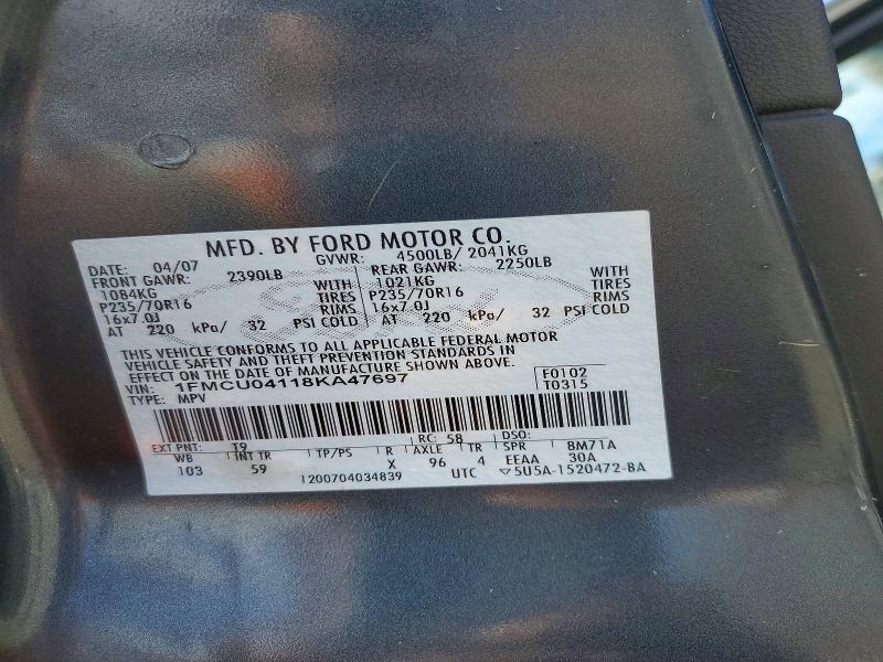 Photo 14 from auction – 2008 FORD ESCAPE LIM with VIN 1FMCU04118KA47697