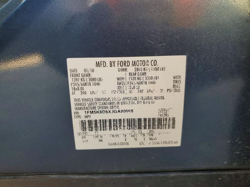 Photo 14 from auction – 2018 FORD EXPLORER with VIN 1FM5K8D8XJGA80068