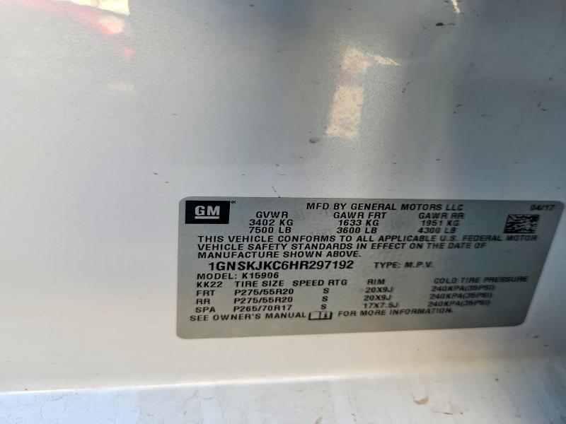 Photo 14 from auction – 2017 CHEVROLET SUBURBAN with VIN 1GNSKJKC6HR297192