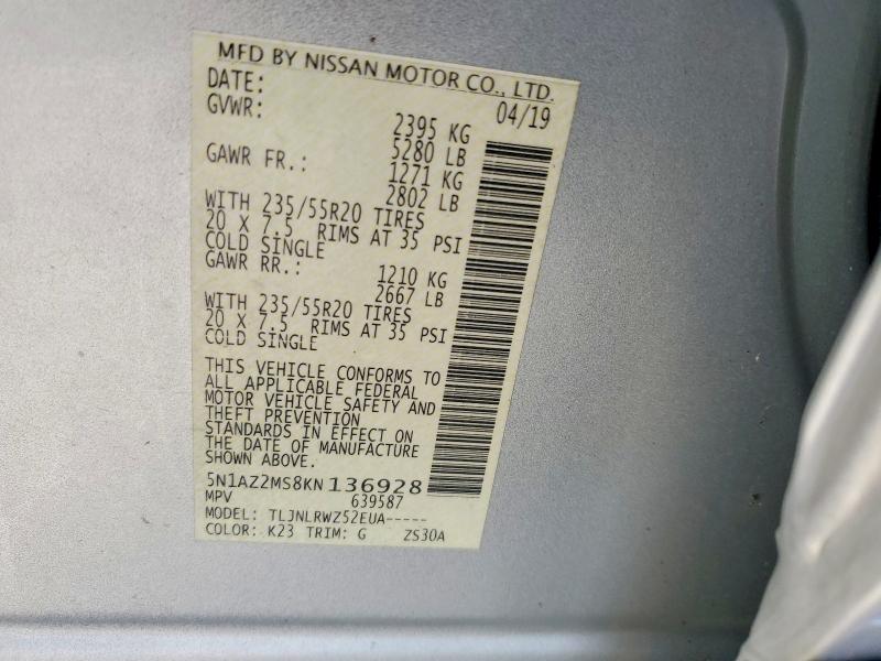 Photo 14 from auction – 2019 NISSAN MURANO S with VIN 5N1AZ2MS8KN136928