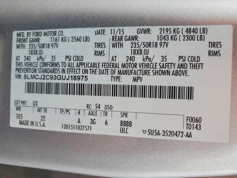 Photo 14 from auction – 2016 LINCOLN MKC SELECT with VIN 5LMCJ2C93GUJ18975