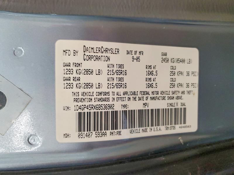 Photo 14 from auction – 2006 DODGE CARAVAN SX with VIN 1D4GP45RX6B536902