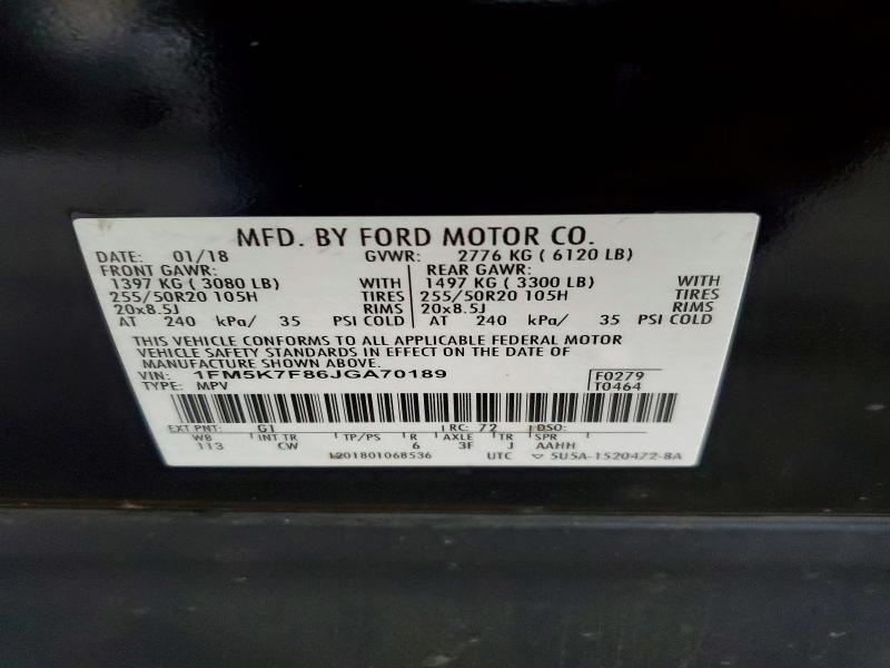 Photo 14 from auction – 2018 FORD EXPLORER L with VIN 1FM5K7F86JGA70189