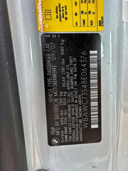 Photo 10 from auction – 2008 BMW 335 XI with VIN WBAWC73548E064376