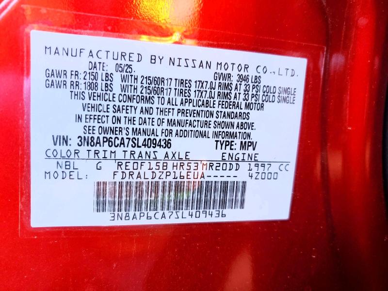 Photo 14 from auction – 2025 NISSAN KICKS SV with VIN 3N8AP6CA7SL409436
