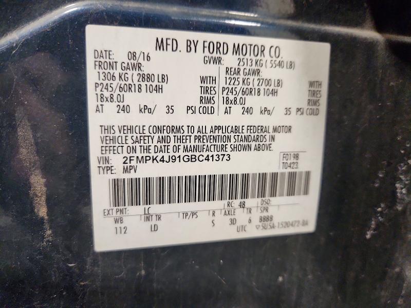 Photo 14 from auction – 2016 FORD EDGE SEL with VIN 2FMPK4J91GBC41373
