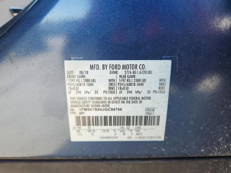 Photo 14 from auction – 2018 FORD EXPLORER with VIN 1FM5K7B86JGC84766