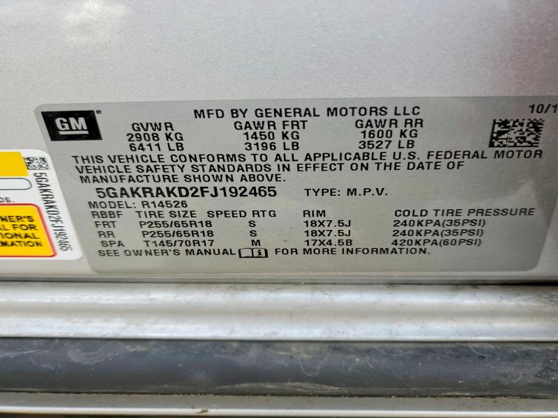 Photo 14 from auction – 2015 BUICK ENCLAVE with VIN 5GAKRAKD2FJ192465