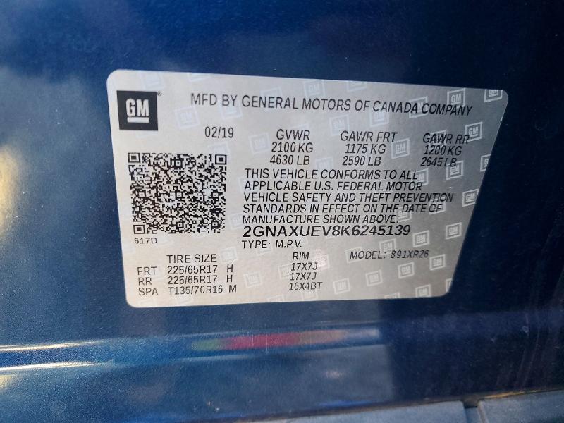 Photo 14 from auction – 2019 CHEVROLET EQUINOX with VIN 2GNAXUEV8K6245139