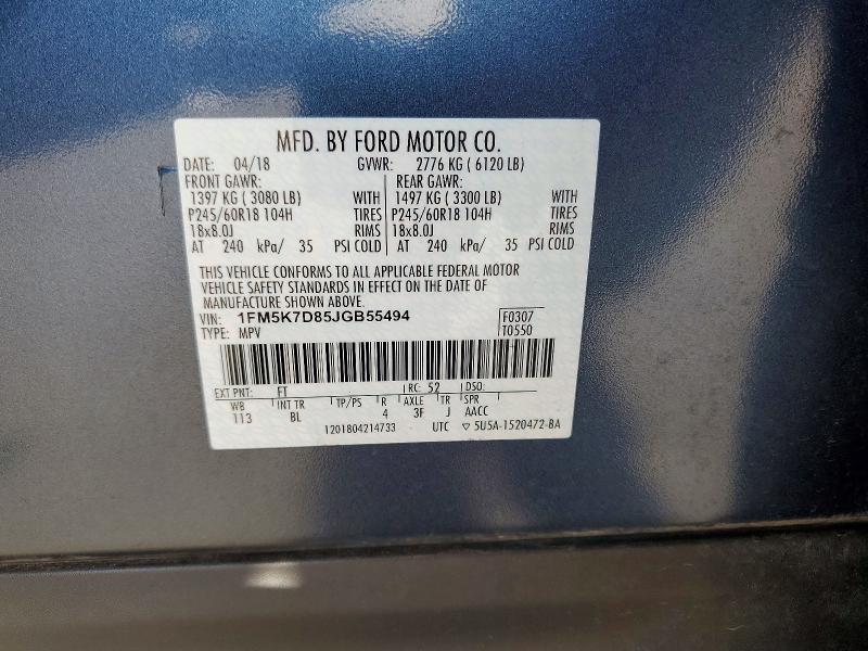 Photo 14 from auction – 2018 FORD EXPLORER with VIN 1FM5K7D85JGB55494