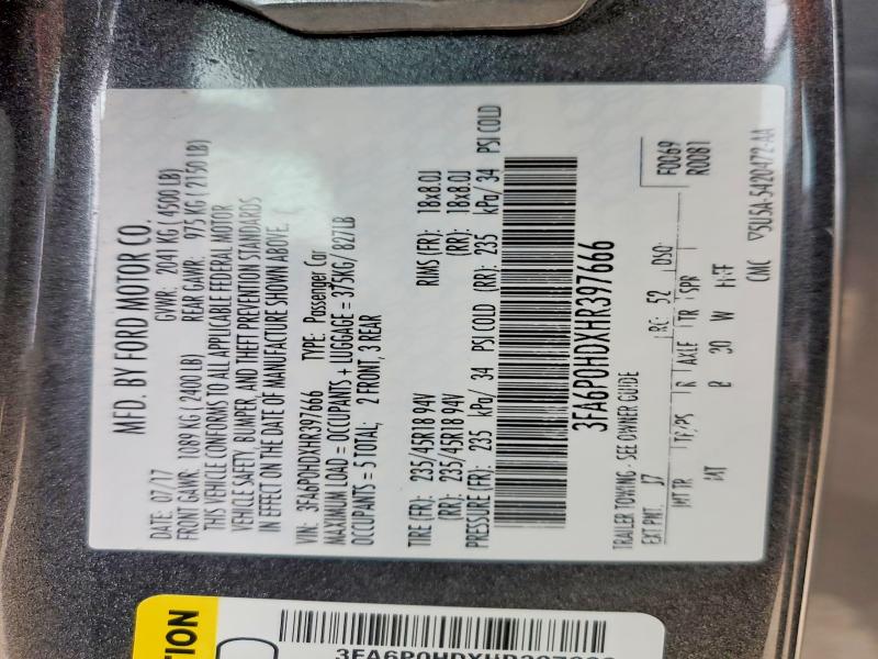 Photo 14 from auction – 2017 FORD FUSION with VIN 3FA6P0HDXHR397666