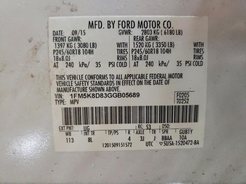 Photo 14 from auction – 2016 FORD EXPLORER X with VIN 1FM5K8D83GGB05689