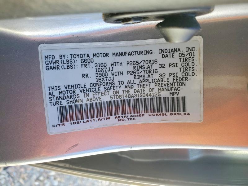 Photo 14 from auction – 2001 TOYOTA SEQUOIA LI with VIN 5TDBT48A31S044125