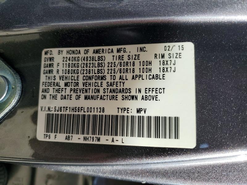 Photo 14 from auction – 2015 HONDA CROSSTOUR with VIN 5J6TF1H56FL001138