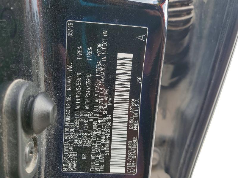 Photo 14 from auction – 2016 TOYOTA HIGHLANDER with VIN 5TDYKRFH4GS158184