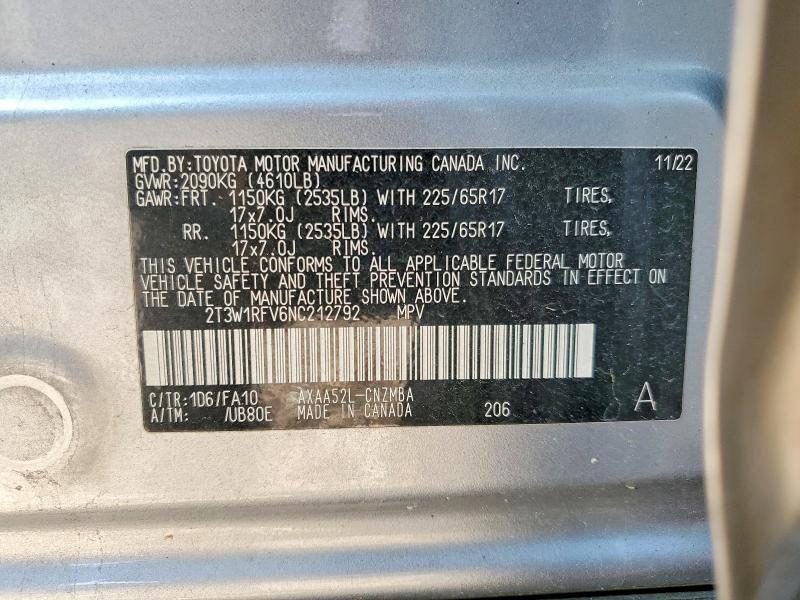 Photo 14 from auction – 2022 TOYOTA RAV4 XLE with VIN 2T3W1RFV6NC212792