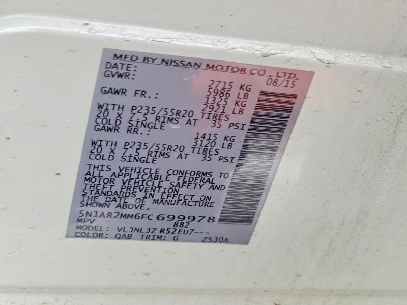 Photo 14 from auction – 2015 NISSAN PATHFINDER with VIN 5N1AR2MM6FC699978