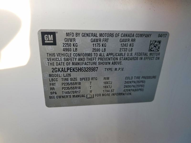 Photo 14 from auction – 2017 GMC TERRAIN SL with VIN 2GKALPEK5H6328987