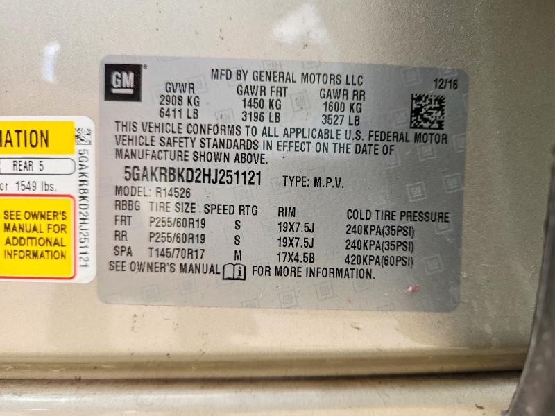 Photo 14 from auction – 2017 BUICK ENCLAVE with VIN 5GAKRBKD2HJ251121