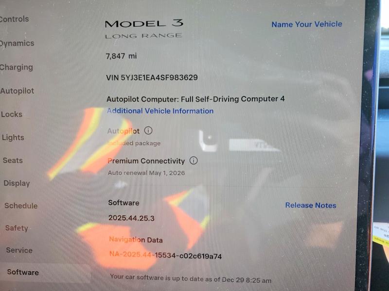 Photo 9 from auction – 2025 TESLA MODEL 3 with VIN 5YJ3E1EA4SF983629