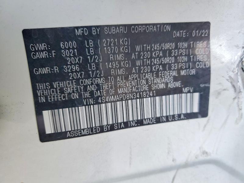 Photo 14 from auction – 2022 SUBARU ASCENT with VIN 4S4WMAPD8N3418241