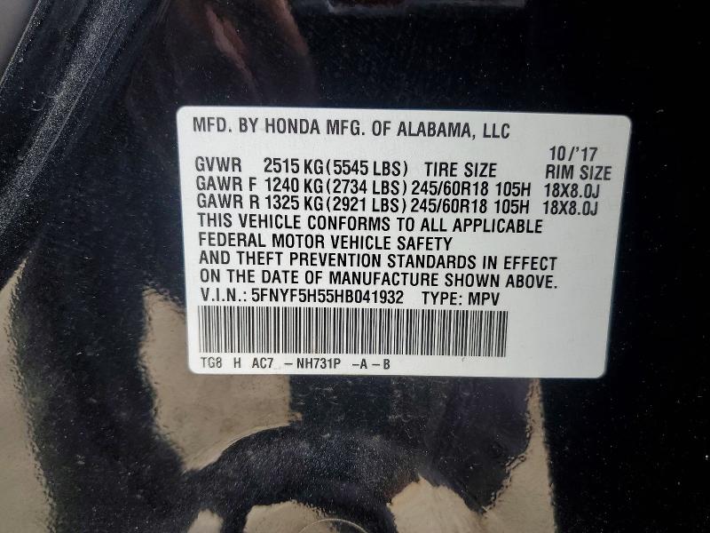 Photo 14 from auction – 2017 HONDA PILOT EXL with VIN 5FNYF5H55HB041932